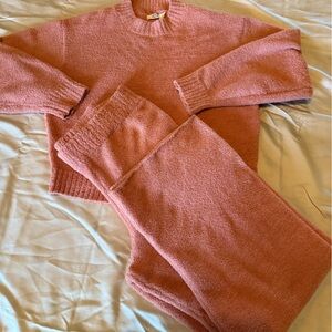Cozy Pink Knit Sweater and Pants Set